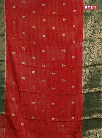 Semi mysore silk saree red and green with allover zari checks & buttas and long zari woven border