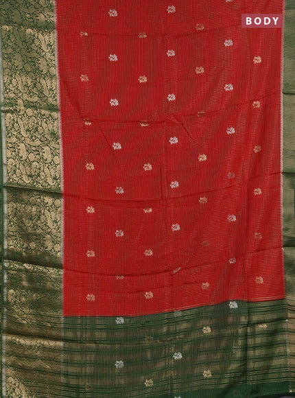 Semi mysore silk saree red and green with allover zari checks & buttas and long zari woven border