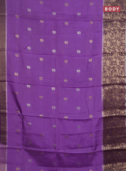 Semi mysore silk saree lavender and purple with allover zari checks & buttas and long zari woven border