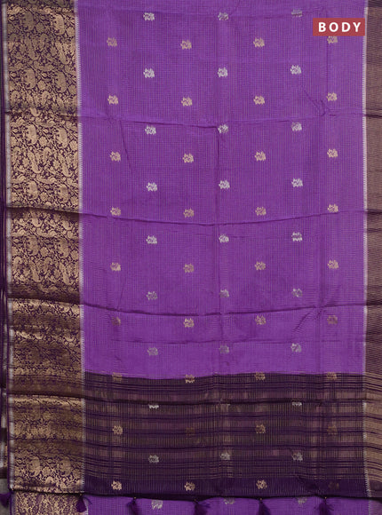 Semi mysore silk saree lavender and purple with allover zari checks & buttas and long zari woven border