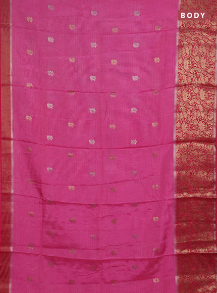 Semi mysore silk saree light pink and pink with allover zari checks & buttas and long zari woven border