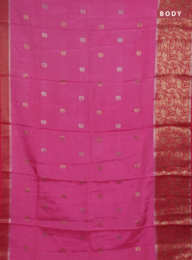 Semi mysore silk saree light pink and pink with allover zari checks & buttas and long zari woven border