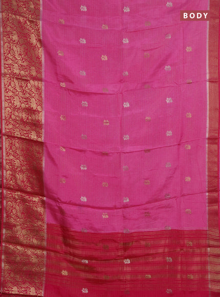 Semi mysore silk saree light pink and pink with allover zari checks & buttas and long zari woven border