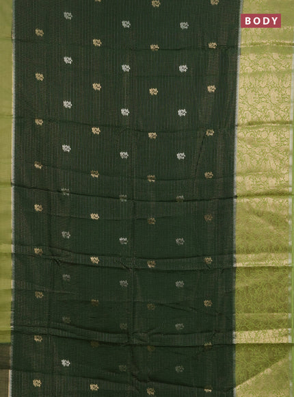 Semi mysore silk saree bottle green and lime green with allover zari checks & buttas and long zari woven border