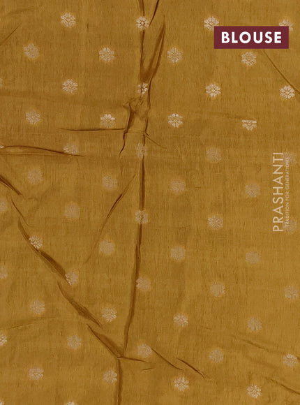 Semi mysore silk saree violet and mustard yellow with allover zari checks & buttas and long zari woven border
