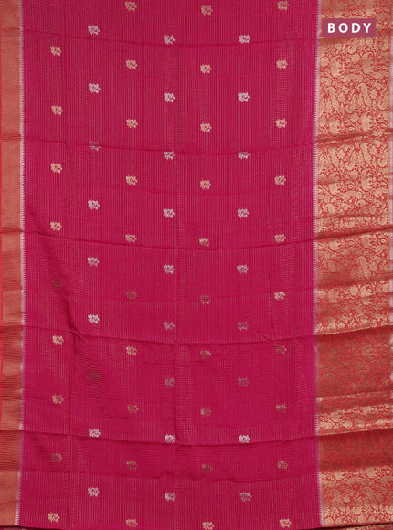 Semi mysore silk saree pink and orange with allover zari checks & buttas and long zari woven border
