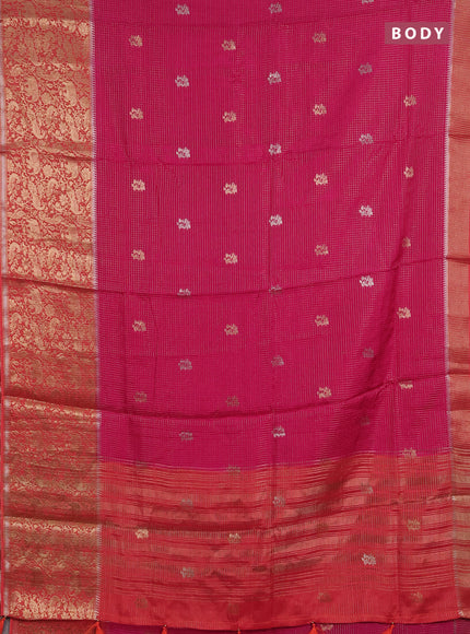 Semi mysore silk saree pink and orange with allover zari checks & buttas and long zari woven border