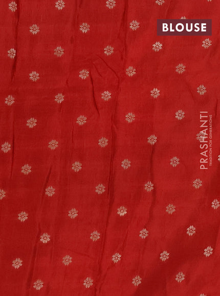 Semi mysore silk saree cream and red with allover zari checks & buttas and long zari woven border