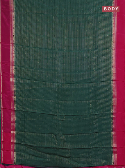 Semi mysore silk saree green and pink with allover zari checks & buttas and rettapet zari woven border