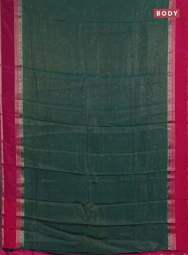 Semi mysore silk saree green and pink with allover zari checks & buttas and rettapet zari woven border