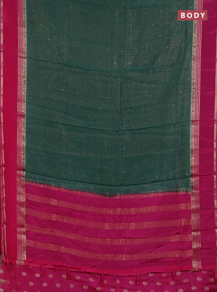 Semi mysore silk saree green and pink with allover zari checks & buttas and rettapet zari woven border