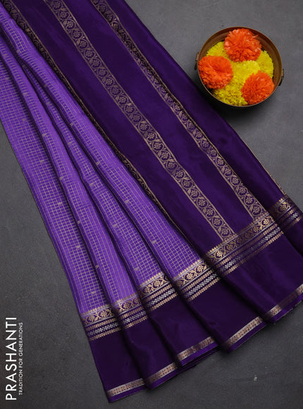 Semi mysore silk saree lavender and violet with allover zari checks & buttas and rettapet zari woven border