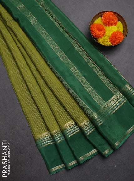 Semi mysore silk saree light green and green with allover zari checks & buttas and rettapet zari woven border