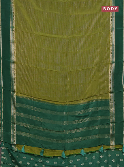 Semi mysore silk saree light green and green with allover zari checks & buttas and rettapet zari woven border