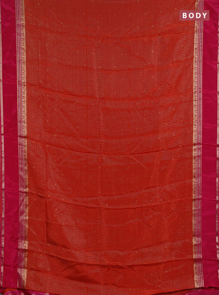 Semi mysore silk saree orange and pink with allover zari checks & buttas and rettapet zari woven border