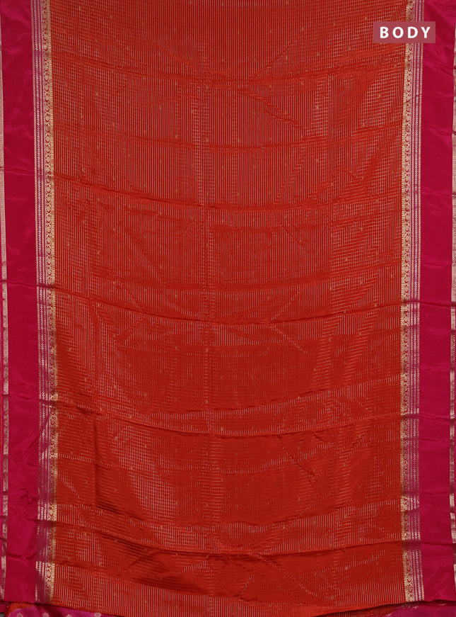 Semi mysore silk saree orange and pink with allover zari checks & buttas and rettapet zari woven border