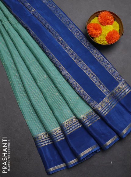 Semi mysore silk saree pastel green and blue with allover zari checks & buttas and rettapet zari woven border