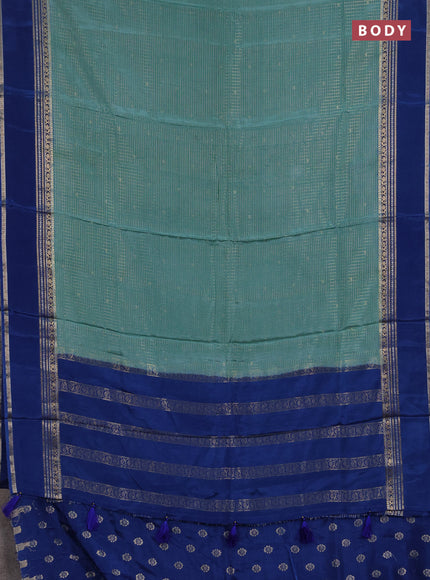 Semi mysore silk saree pastel green and blue with allover zari checks & buttas and rettapet zari woven border