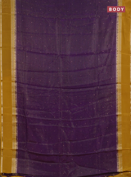 Semi mysore silk saree violet and mustard yellow with allover zari checks & buttas and rettapet zari woven border
