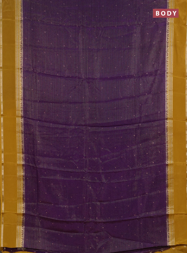 Semi mysore silk saree violet and mustard yellow with allover zari checks & buttas and rettapet zari woven border