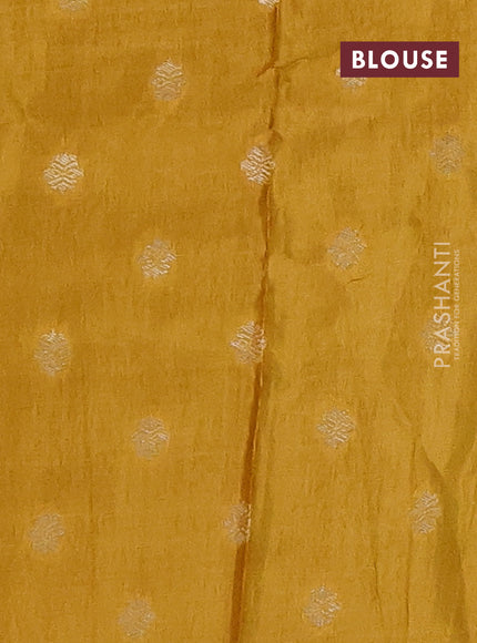 Semi mysore silk saree violet and mustard yellow with allover zari checks & buttas and rettapet zari woven border