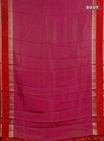 Semi mysore silk saree pink and orange with allover zari checks & buttas and rettapet zari woven border