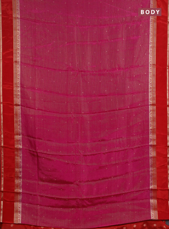 Semi mysore silk saree pink and orange with allover zari checks & buttas and rettapet zari woven border