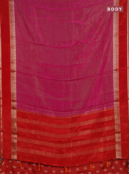 Semi mysore silk saree pink and orange with allover zari checks & buttas and rettapet zari woven border