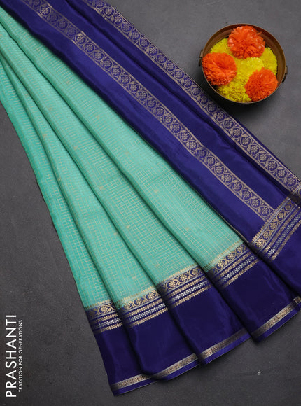 Semi mysore silk saree teal green and blue with allover zari checks & buttas and rettapet zari woven border