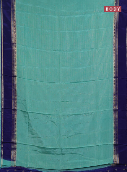 Semi mysore silk saree teal green and blue with allover zari checks & buttas and rettapet zari woven border