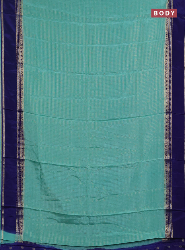 Semi mysore silk saree teal green and blue with allover zari checks & buttas and rettapet zari woven border