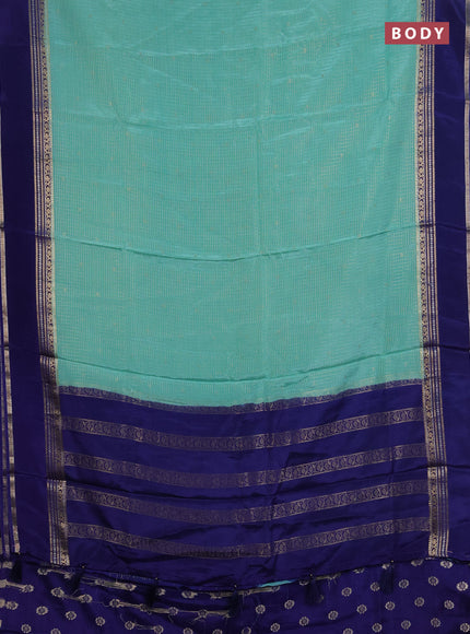 Semi mysore silk saree teal green and blue with allover zari checks & buttas and rettapet zari woven border