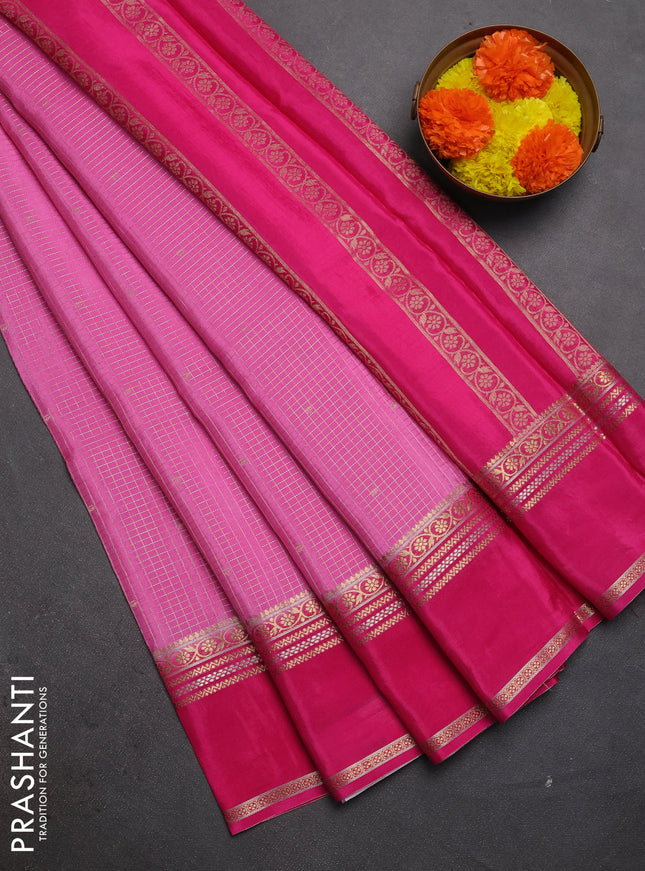Semi mysore silk saree lotus pink and pink with allover zari checks & buttas and rettapet zari woven border