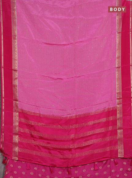 Semi mysore silk saree lotus pink and pink with allover zari checks & buttas and rettapet zari woven border