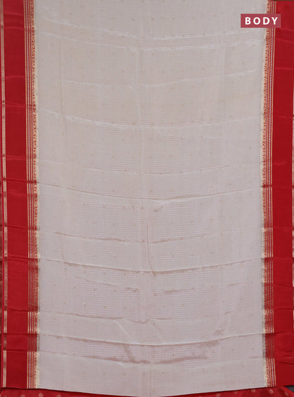 Semi mysore silk saree off white and red with allover zari checks & buttas and rettapet zari woven border