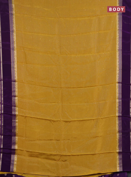 Semi mysore silk saree mustard yellow and violet with allover zari checks & buttas and rettapet zari woven border