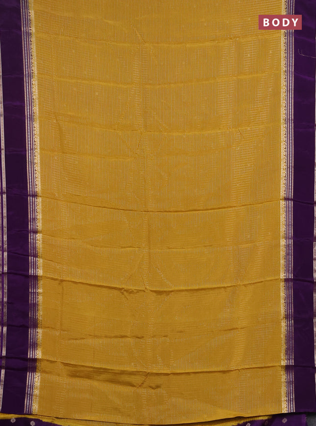 Semi mysore silk saree mustard yellow and violet with allover zari checks & buttas and rettapet zari woven border