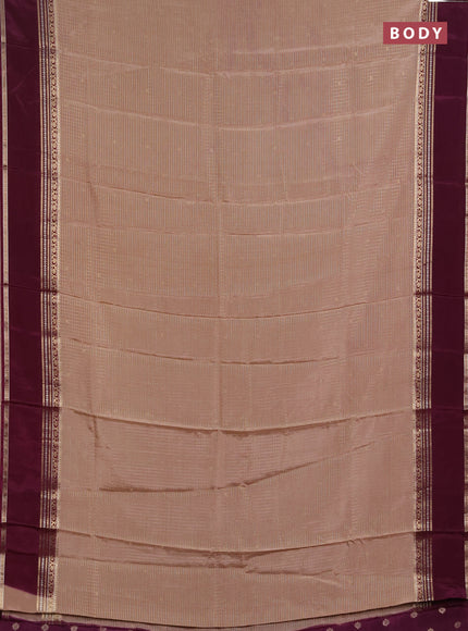 Semi mysore silk saree beige and deep purple with allover zari checks & buttas and rettapet zari woven border