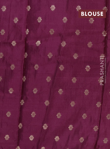 Semi mysore silk saree beige and deep purple with allover zari checks & buttas and rettapet zari woven border