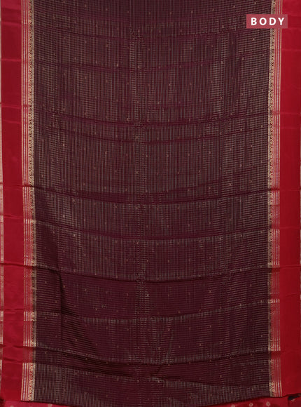 Semi mysore silk saree deep purple and peach pink with allover zari checks & buttas and rettapet zari woven border