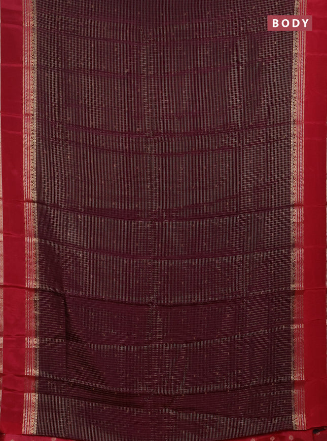 Semi mysore silk saree deep purple and peach pink with allover zari checks & buttas and rettapet zari woven border