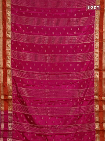 Semi mysore silk saree pink and orange with allover zari checks & buttas and rettapet zari woven border