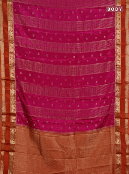 Semi mysore silk saree pink and orange with allover zari checks & buttas and rettapet zari woven border