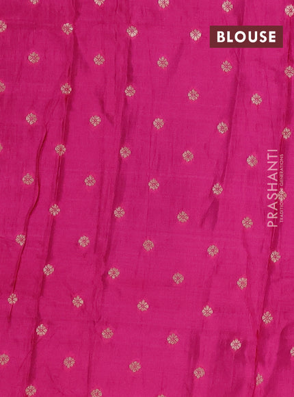 Semi mysore silk saree bottle green and pink with allover zari checks & buttas and rettapet zari woven border