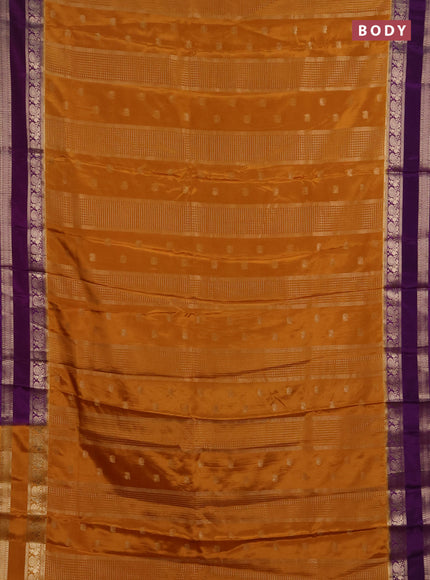 Semi mysore silk saree mango yellow and purple with allover zari checks & buttas and rettapet zari woven border