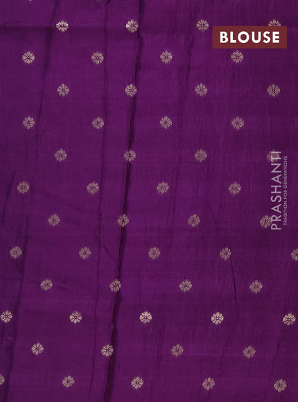 Semi mysore silk saree mango yellow and purple with allover zari checks & buttas and rettapet zari woven border