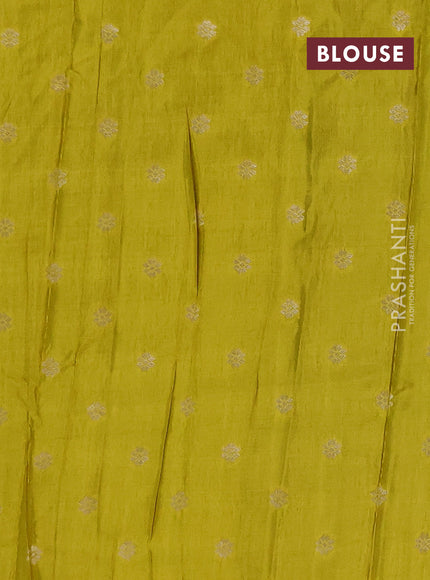 Semi mysore silk saree black and lime yellow with allover zari checks & buttas and rettapet zari woven border