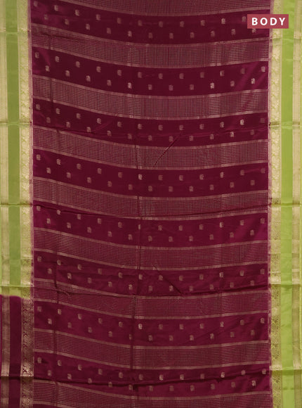 Semi mysore silk saree deep purple and lime green with allover zari checks & buttas and rettapet zari woven border