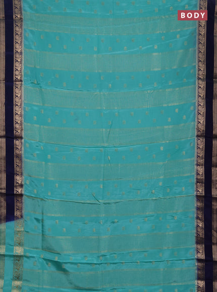 Semi mysore silk saree teal green and navy blue with allover zari checks & buttas and rettapet zari woven border