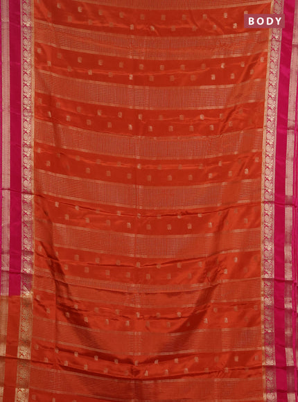 Semi mysore silk saree rust shade and pink with allover zari checks & buttas and rettapet zari woven border